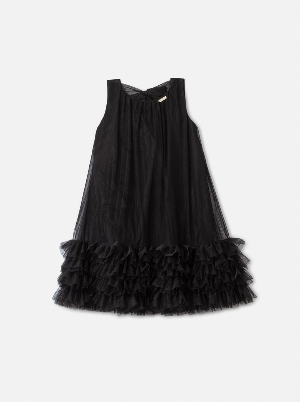 Vestido Infantil Tule Babado Bordado Barra Preto - Animê
