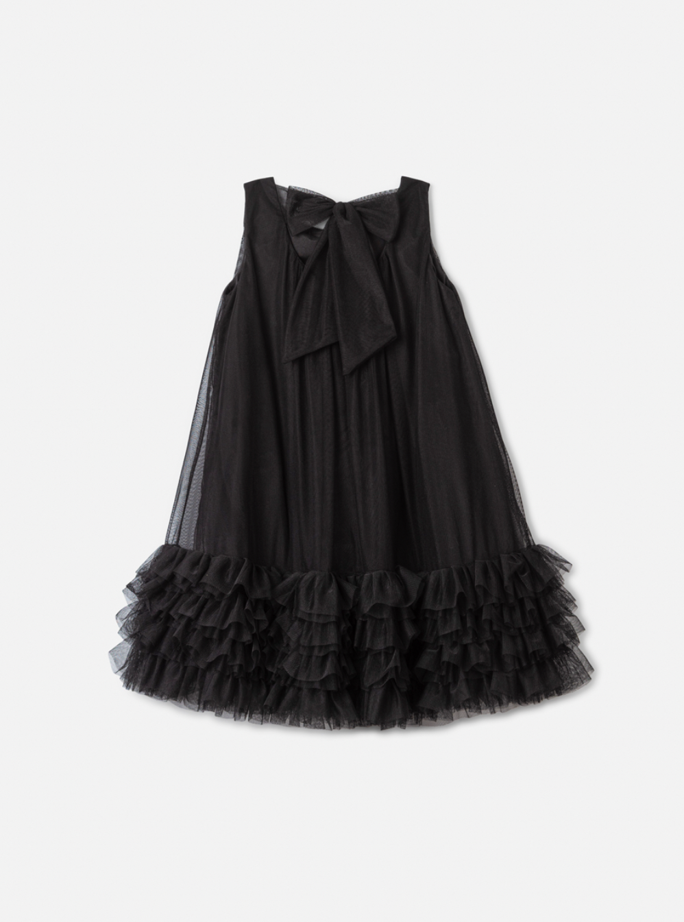 Vestido Infantil Tule Babado Bordado Barra Preto - Animê