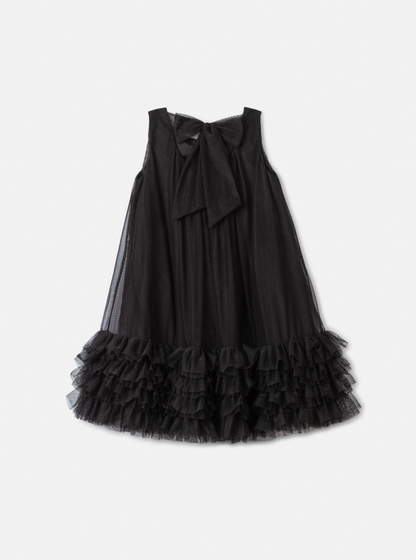 Vestido Infantil Tule Babado Bordado Barra Preto - Animê
