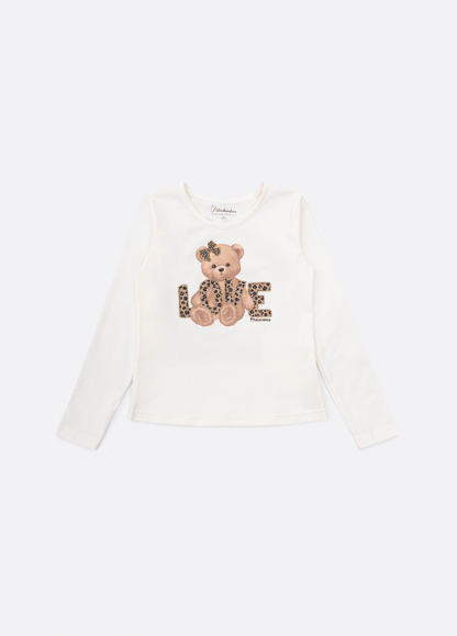Conjunto Infantil Blusa Ursinha Love e Saia-shorts  Sarja Babadinho Oncinha - Pituchinhus