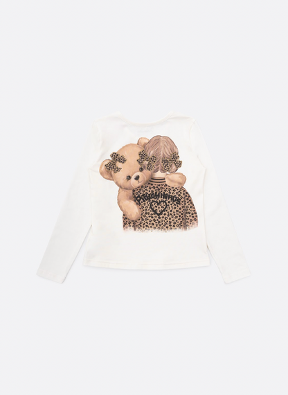 Conjunto Infantil Blusa Ursinha Love e Saia-shorts  Sarja Babadinho Oncinha - Pituchinhus