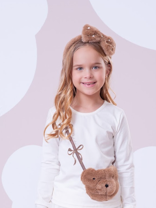Conjunto Infantil Blusa Bolsa Pele Ursinha e Legging Infantil Light Oncinha - Pituchinhus