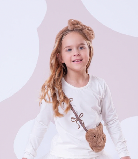 Conjunto Infantil Blusa Bolsa Pele Ursinha e Legging Infantil Light Oncinha - Pituchinhus
