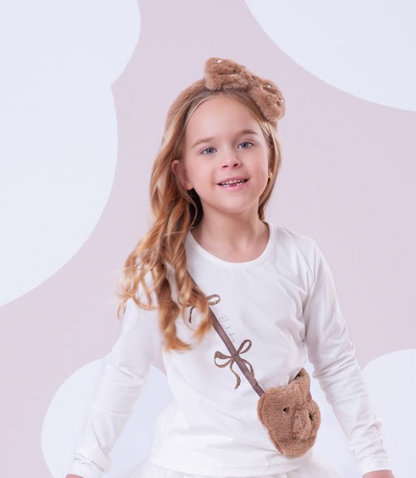Conjunto Infantil Blusa Bolsa Pele Ursinha e Legging Infantil Light Oncinha - Pituchinhus