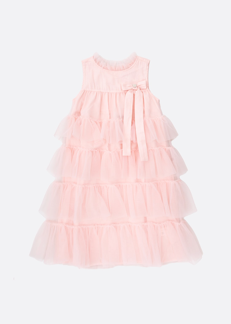 Vestido Infantil Tule Camadas Babados Laço Rosa Fada - Pituchinhus