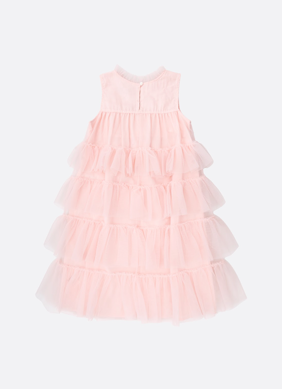 Vestido Infantil Tule Camadas Babados Laço Rosa Fada - Pituchinhus