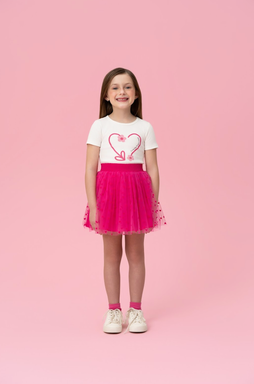 Conjunto Infantil Blusa Estampa Coração e Saia de Tule Corações - Mon Sucre PRÉ-VENDA