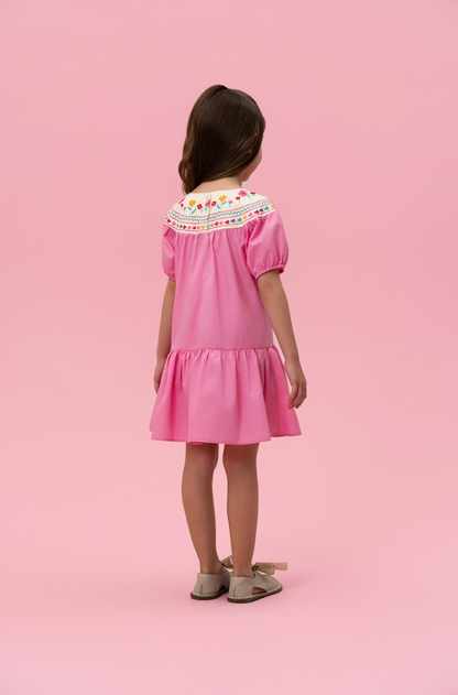 Vestido Infantil Algodão Rosas e Corações na Gola - Mon Sucre PRÉ-VENDA