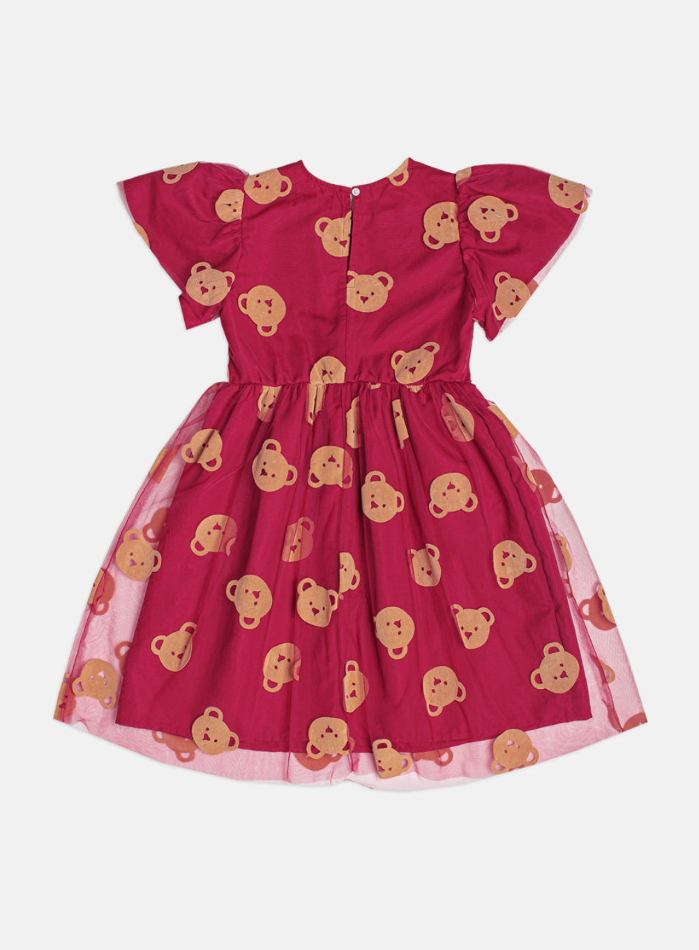 Vestido Infantil Tule Ursinhos Bordô - Momi