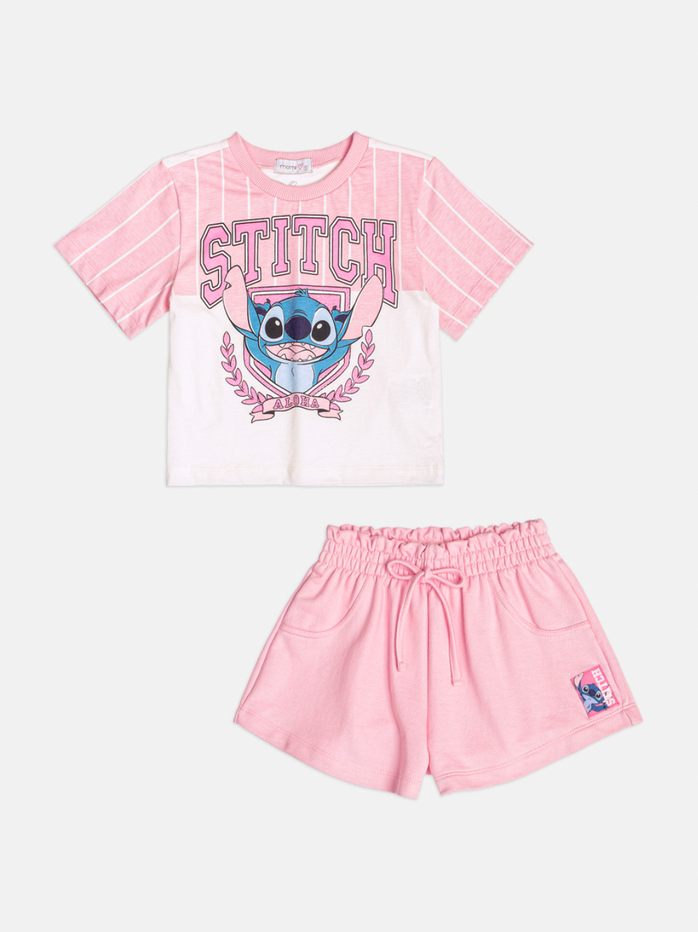 Conjunto Infantil Blusa Stitch  e Shorts  Rosa Blossom - Momi