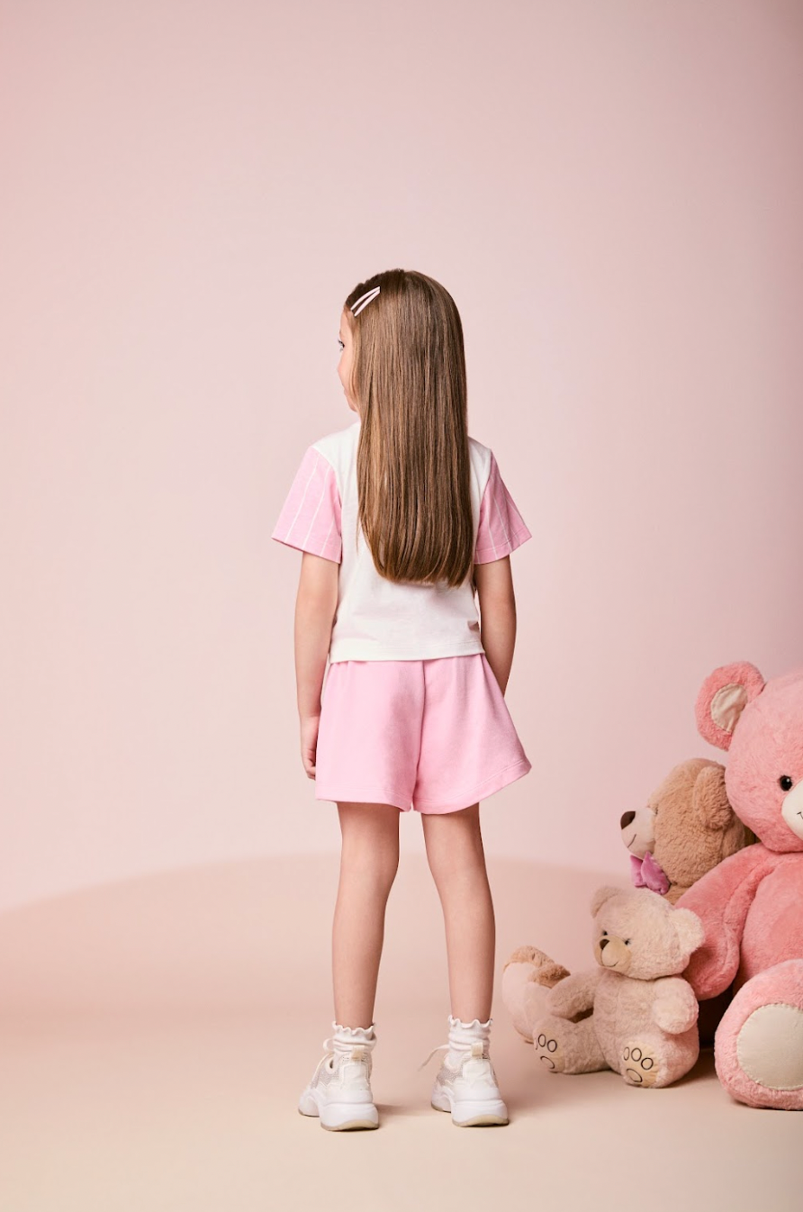 Conjunto Infantil Blusa Stitch  e Shorts  Rosa Blossom - Momi