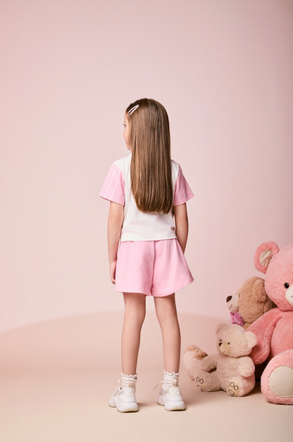 Conjunto Infantil Blusa Stitch  e Shorts  Rosa Blossom - Momi