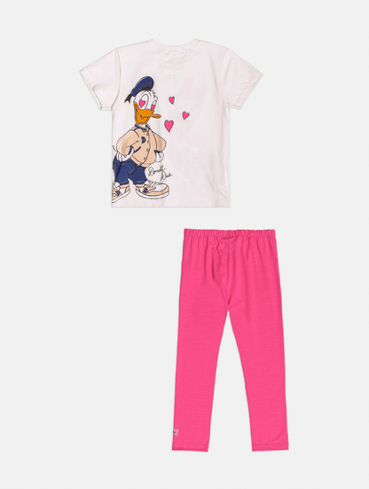 Conjunto Infantil Blusa Daisy  Lenço Coração e Legging  Rosa - Momi