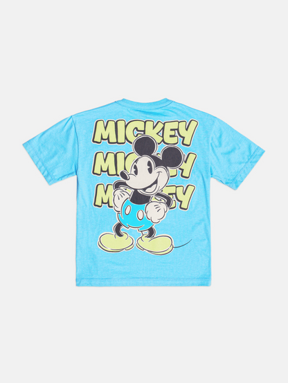 Conjunto Infantil Camiseta Mickey Azul Celeste e Bermuda Moletom Preta - Youccie