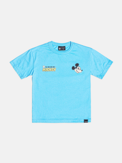 Conjunto Infantil Camiseta Mickey Azul Celeste e Bermuda Moletom Preta - Youccie