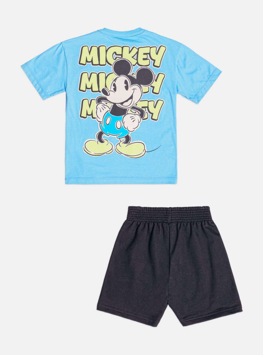 Conjunto Infantil Camiseta Mickey Azul Celeste e Bermuda Moletom Preta - Youccie