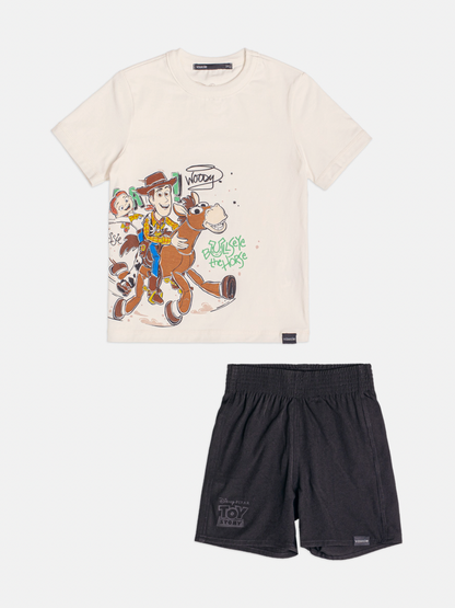Conjunto Infantil Camiseta Toy Story  Woody e Bermuda  Moletom Preta - Youccie
