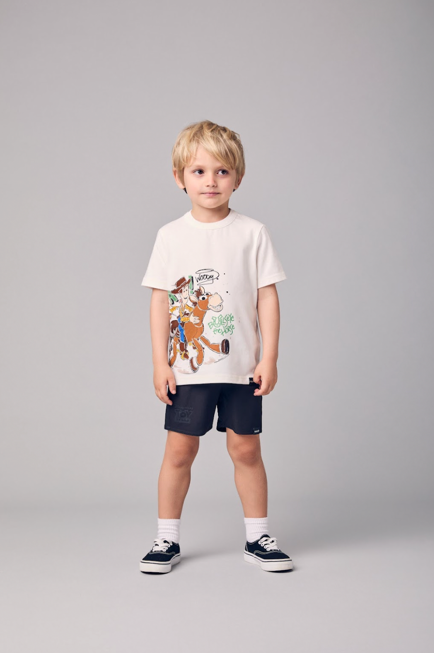 Conjunto Infantil Camiseta Toy Story  Woody e Bermuda  Moletom Preta - Youccie
