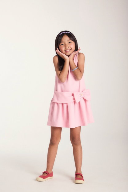 Vestido Infantil Jumper Detalhe Pala e Laço Rosa - Beabá