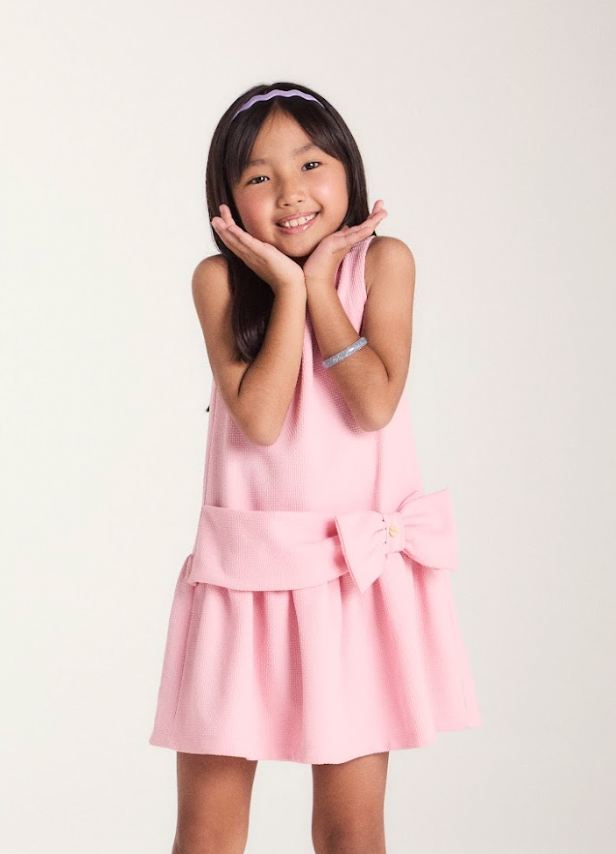 Vestido Infantil Jumper Detalhe Pala e Laço Rosa - Beabá