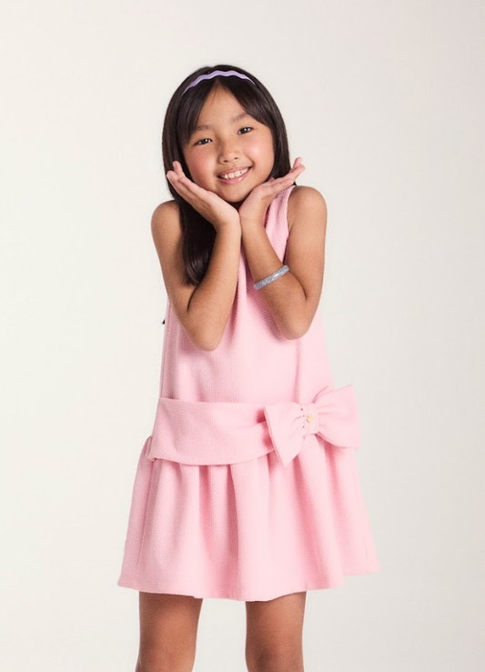 Vestido Infantil Jumper Detalhe Pala e Laço Rosa - Beabá