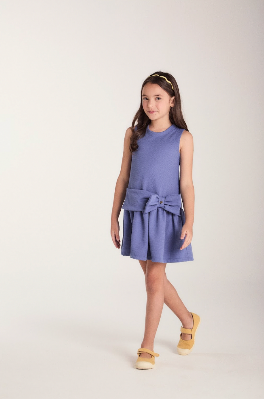 Vestido Infantil Jumper Detalhe Pala e Laço Azul - Beabá
