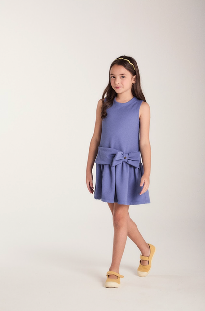 Vestido Infantil Jumper Detalhe Pala e Laço Azul - Beabá