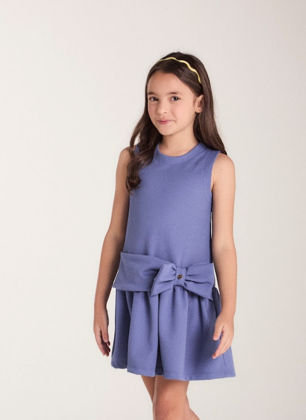 Vestido Infantil Jumper Detalhe Pala e Laço Azul - Beabá