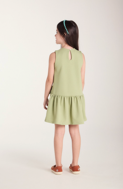 Vestido Infantil Jumper Detalhe Pala e Laço Verde - Beabá