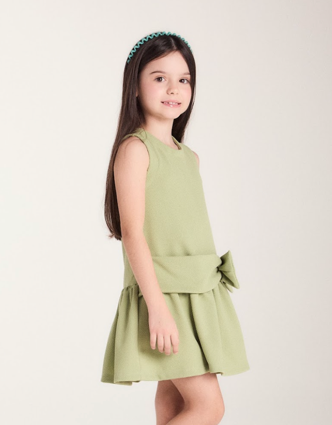 Vestido Infantil Jumper Detalhe Pala e Laço Verde - Beabá