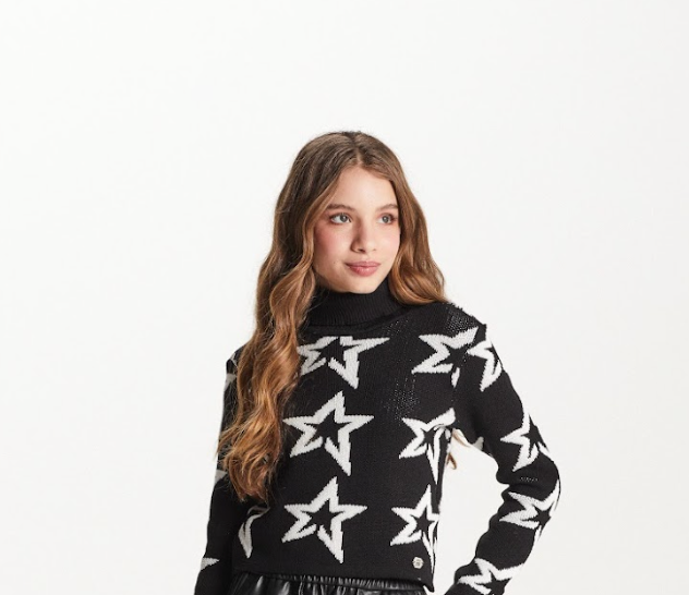 Conjunto Teen Blusa Tricot Star e Shorts Clochard Couro Tech Off White - Two In