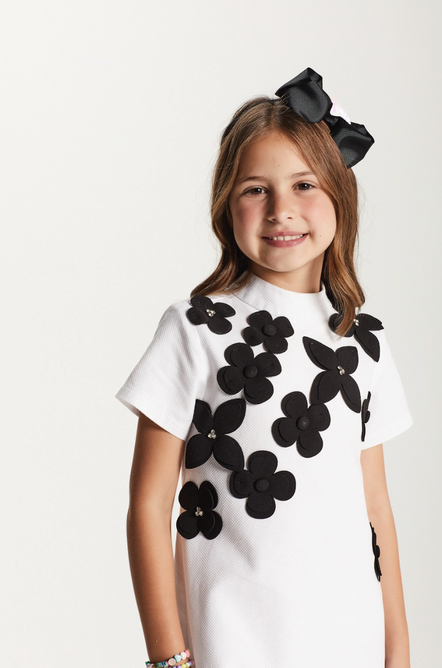 Vestido Infantil Jumper Piquet Sofia Flores - Um Mais Um