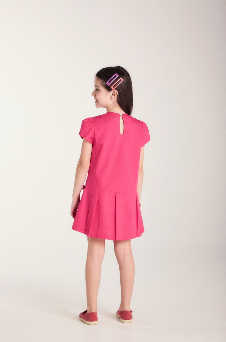 Vestido Infantil no Algodão Com Pregas e Laços Rosa - Beabá