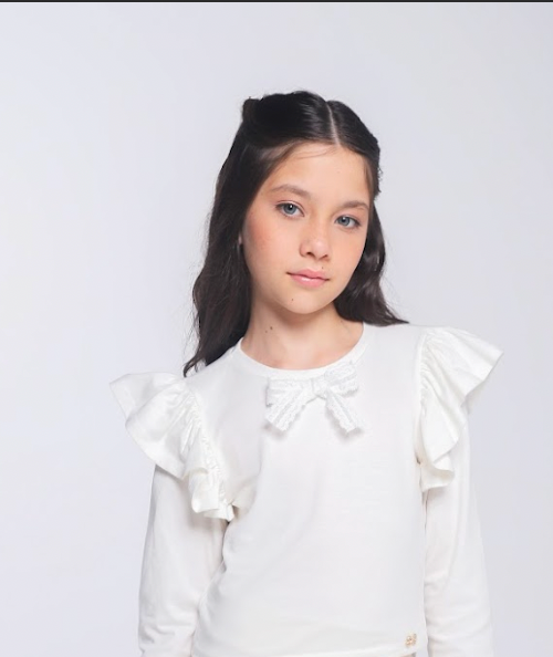 Conjunto Infantil Blusa ML Lacinho Branca e Shorts Balonê Rosa Claro - Luluzinha PRÉ-VENDA