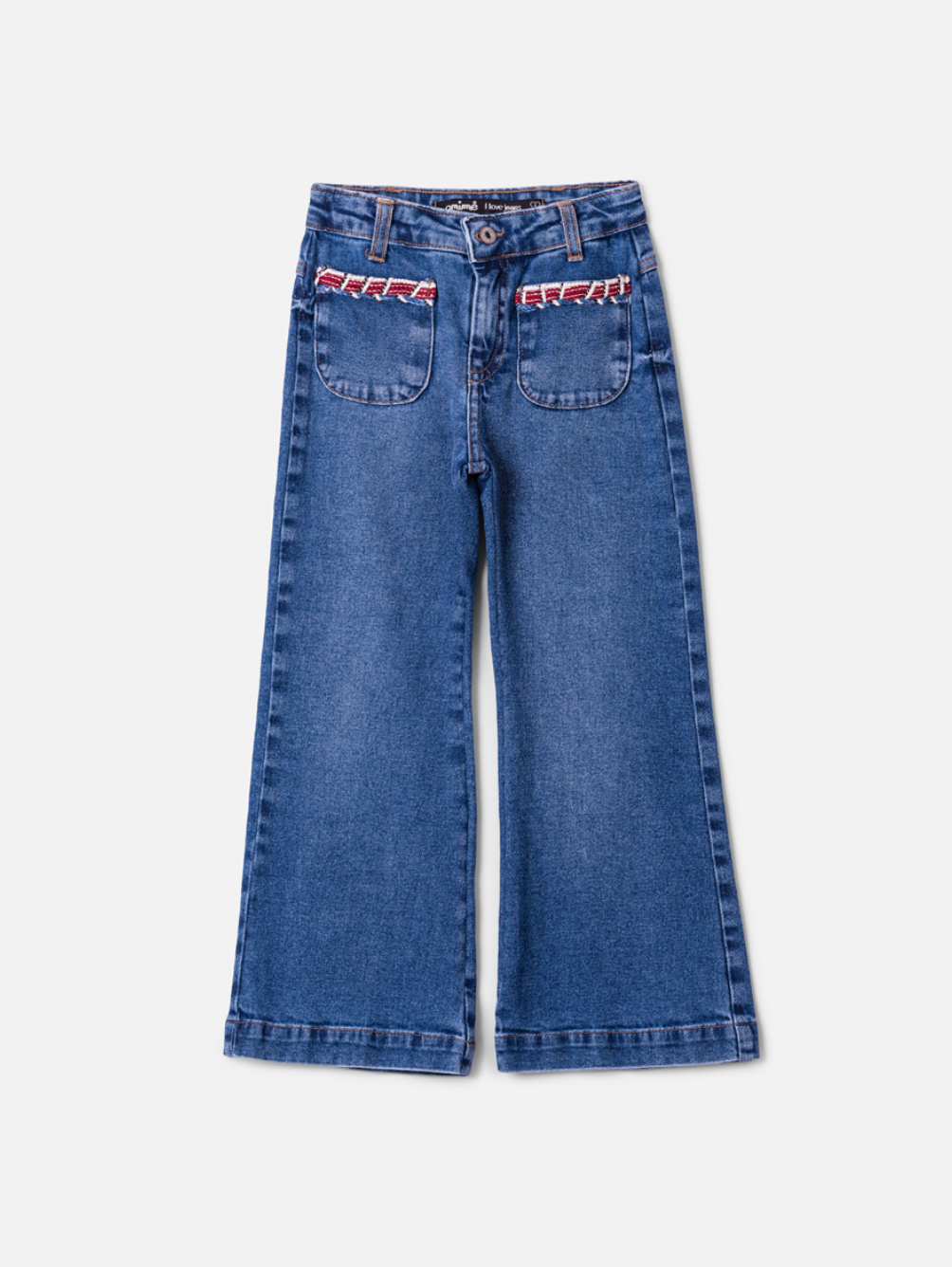 Conjunto Infantil Conceito Colete Tricot Corações e Calça Jeans Bolsos Bordados - Animê