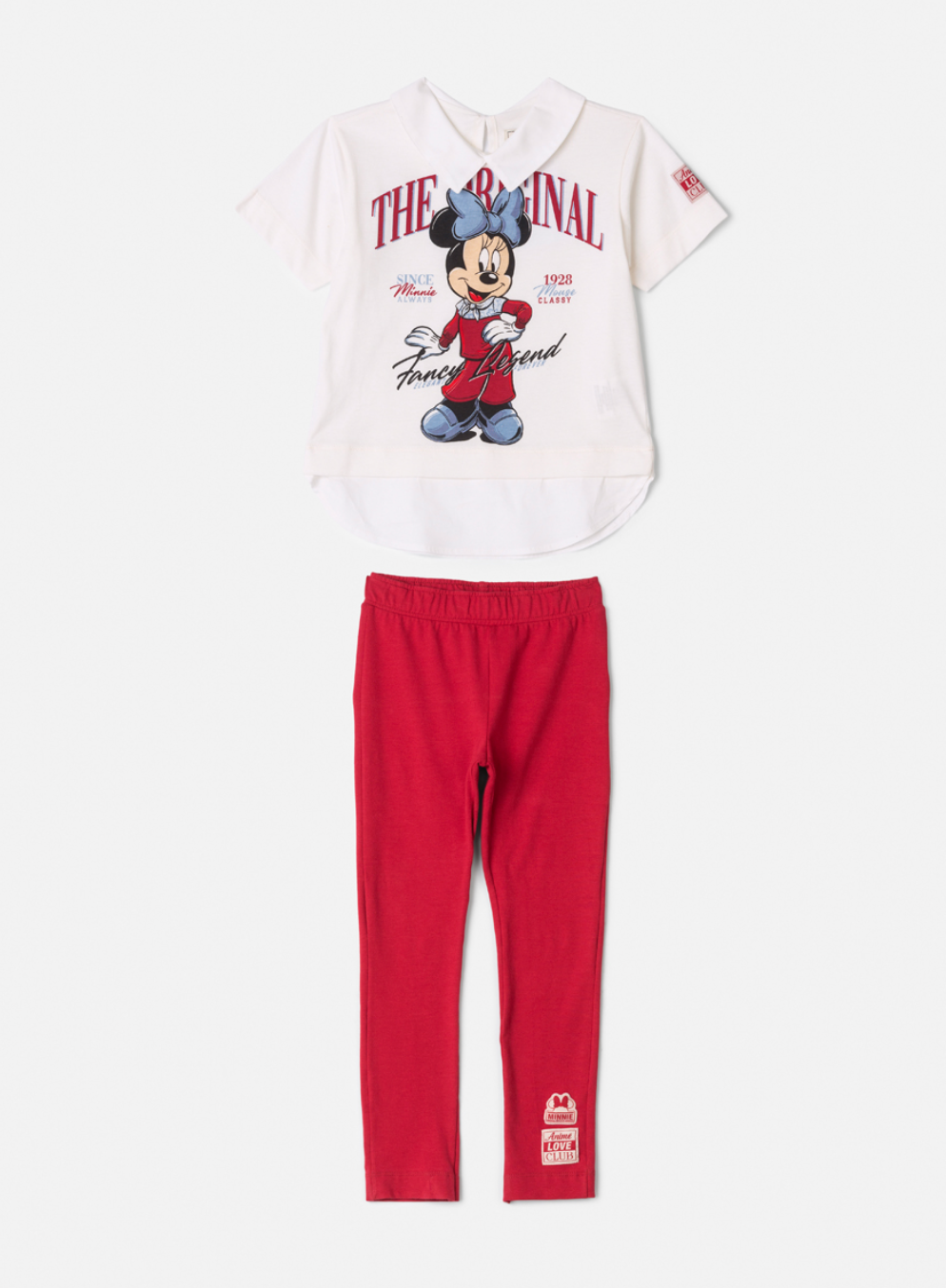 Conjunto Infantil Casaco Minnie Golinha Pérola e Legging Vermelha - Animê