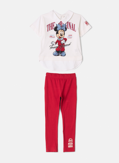 Conjunto Infantil Casaco Minnie Golinha Pérola e Legging Vermelha - Animê