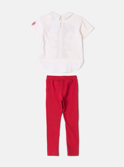 Conjunto Infantil Casaco Minnie Golinha Pérola e Legging Vermelha - Animê