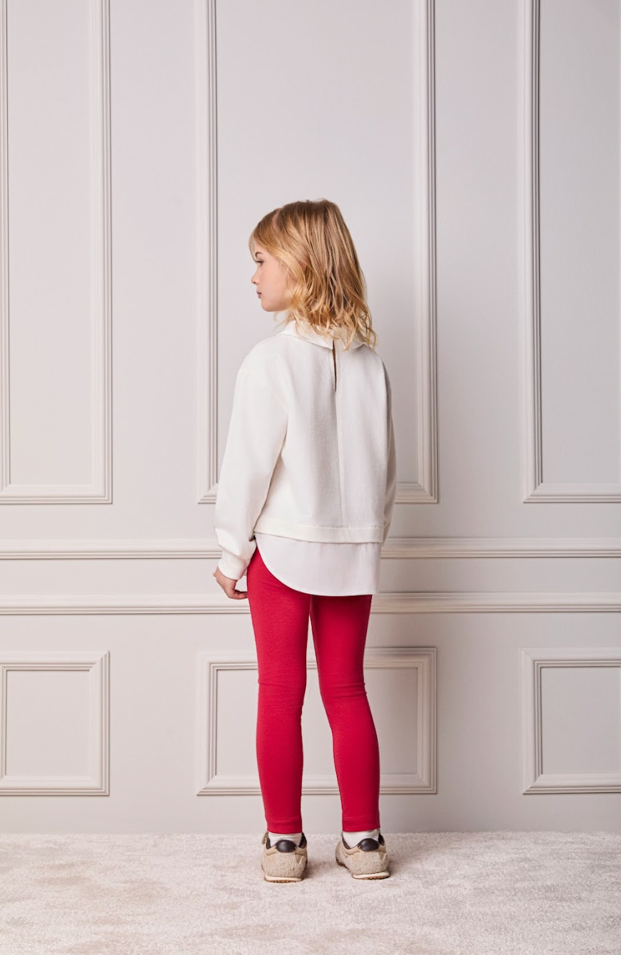 Conjunto Infantil Casaco Minnie Golinha Pérola e Legging Vermelha - Animê