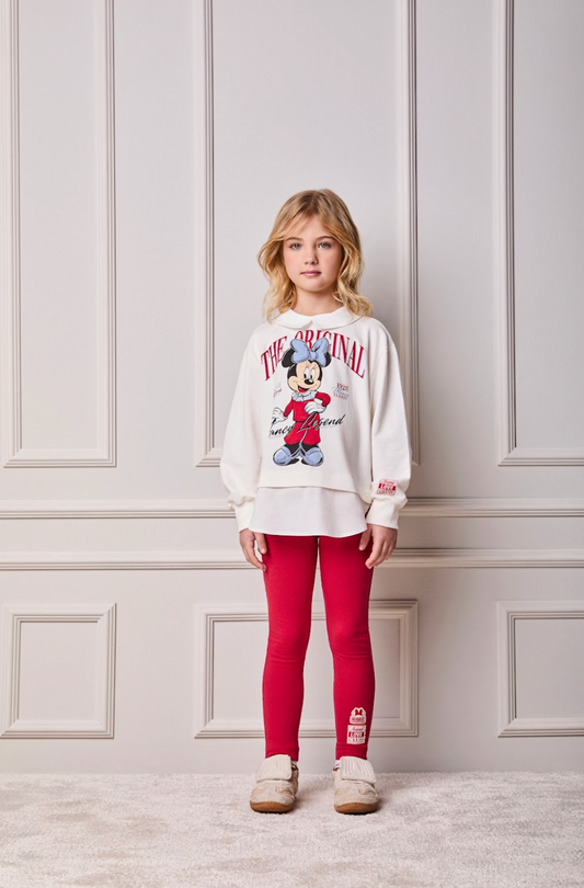 Conjunto Infantil Casaco Minnie Golinha Pérola e Legging Vermelha - Animê PRÉ-VENDA