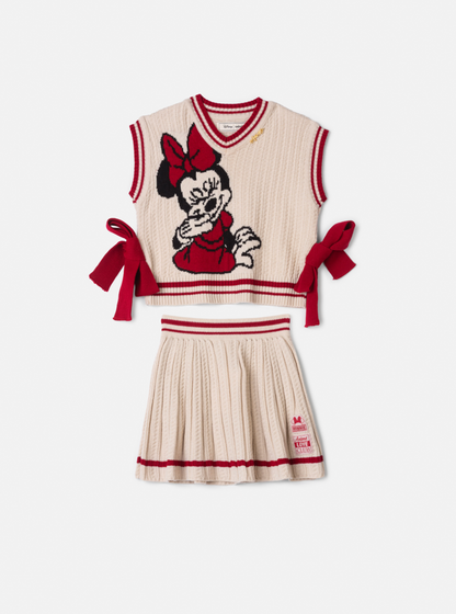 Conjunto Infantil Colete e Saia Tricot Minnie Pérola - Animê