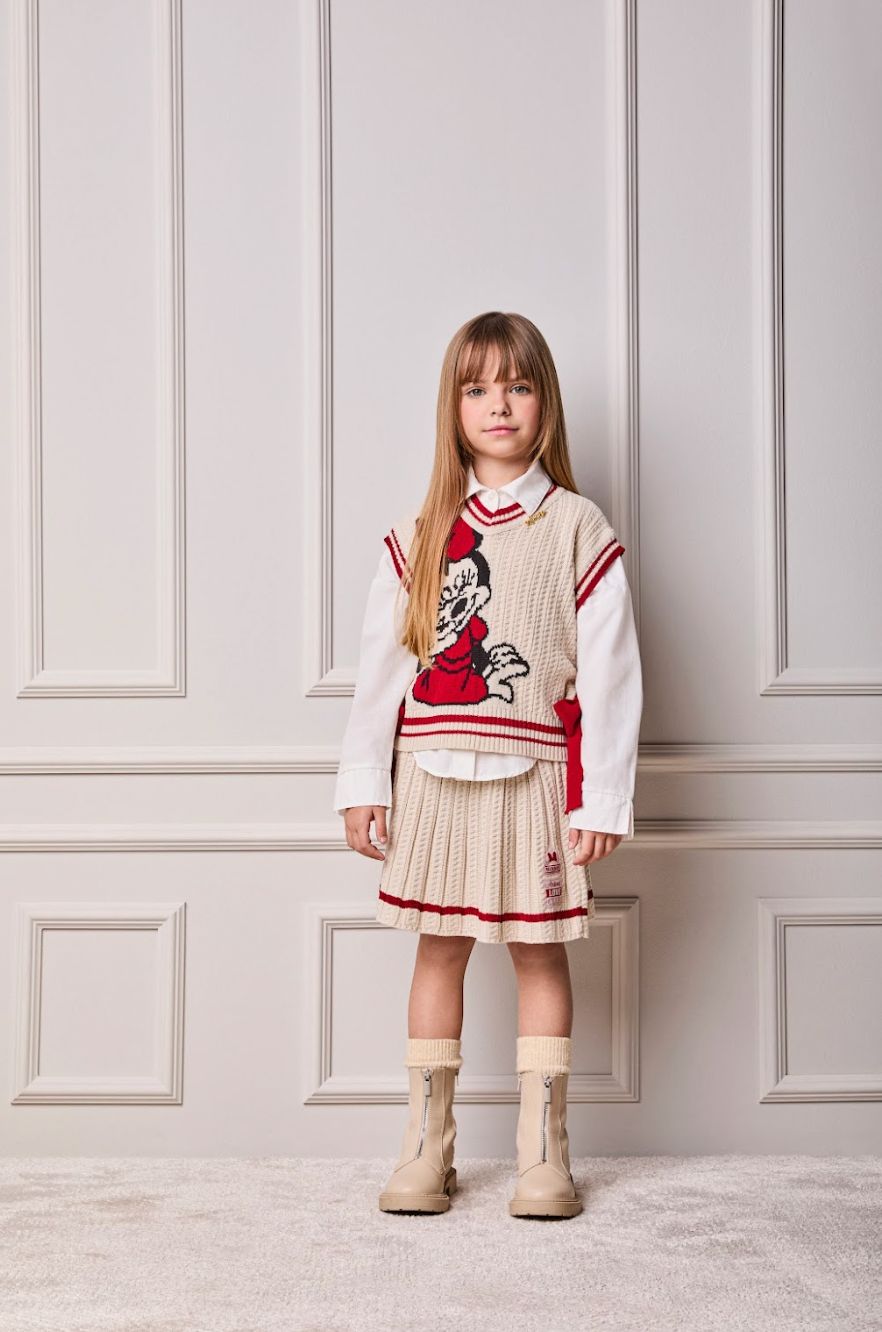 Conjunto Infantil Colete e Saia Tricot Minnie Pérola - Animê