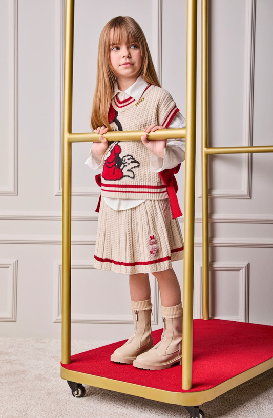 Conjunto Infantil Colete e Saia Tricot Minnie Pérola - Animê PRÉ-VENDA