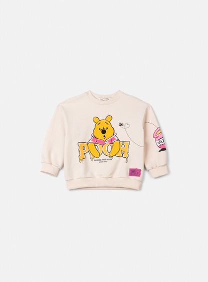 Conjunto Infantil Casacol Moletom Pooh Bege Vanilla e Saia Tule Preta - Animê Petite