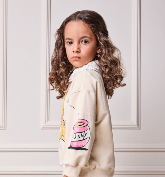 Conjunto Infantil Casacol Moletom Pooh Bege Vanilla e Saia Tule Preta - Animê Petite PRÉ-VENDA