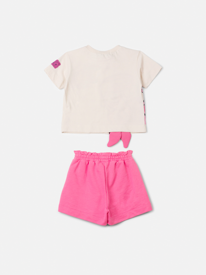 Conjunto Infantil Blusa Pooh Hunny Bege Vanilla e Shorts Rosa - Animê Petite
