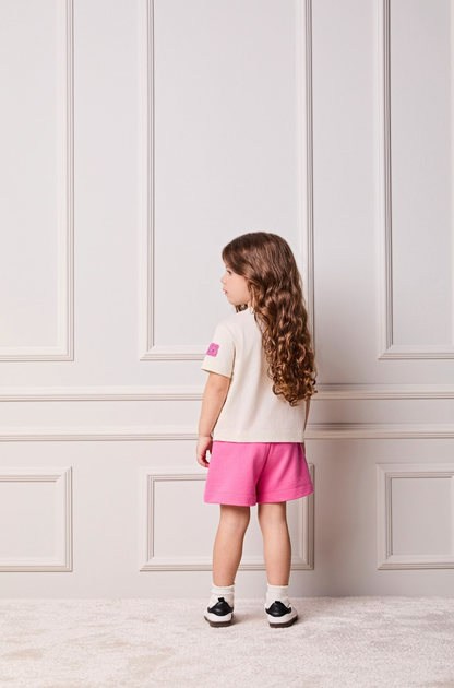 Conjunto Infantil Blusa Pooh Hunny Bege Vanilla e Shorts Rosa - Animê Petite