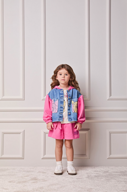 Conjunto Infantil Blusa Pooh Hunny Bege Vanilla e Shorts Rosa - Animê Petite