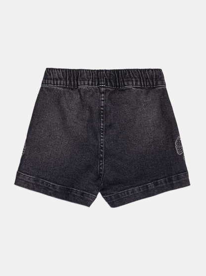 Conjunto Infantil Casaco Moletom Hello Kitty Mescla e Shorts Jeans  Black Laço Strass - Momi
