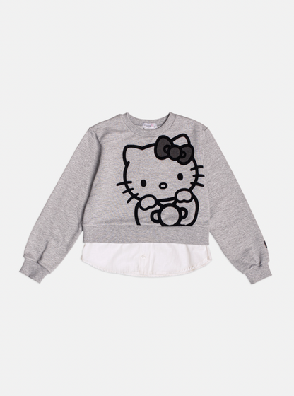 Conjunto Infantil Casaco Moletom Hello Kitty Mescla e Shorts Jeans  Black Laço Strass - Momi